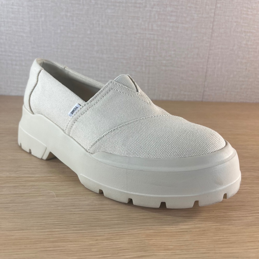 TOMS Alpargata Mallow Cream Canvas Platform Lug Sole Slip On Shoes Size 8